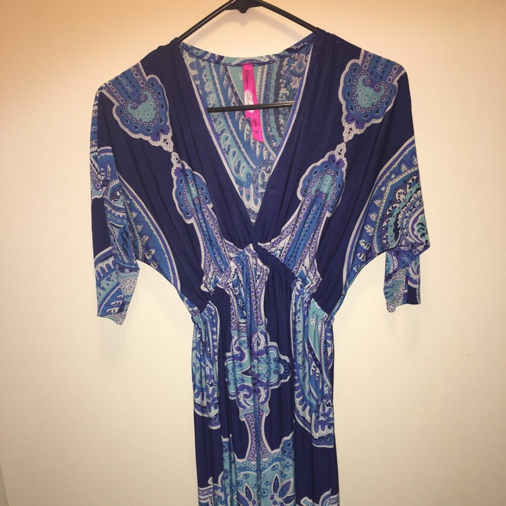 Paisley Blue V Neck Dress